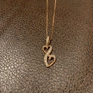 14k Rose Gold Hearts Necklace with Diamonds